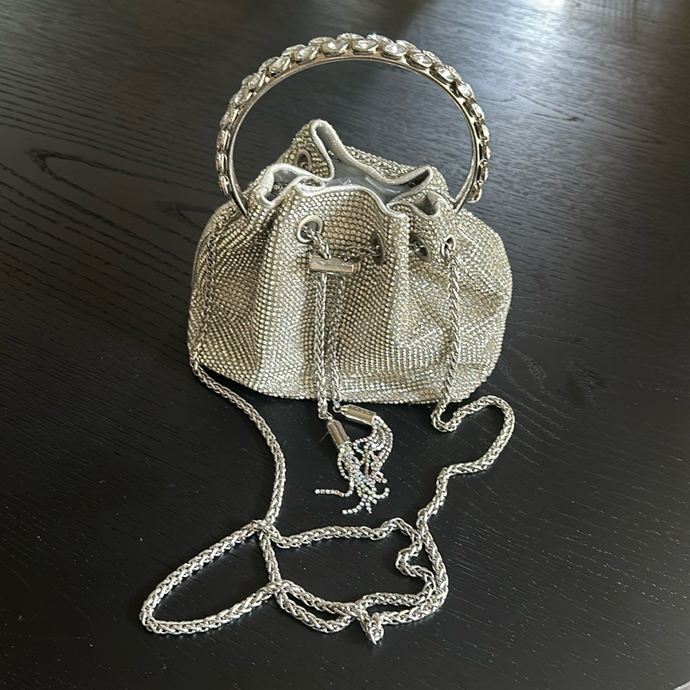 Silver crystal pouch purse